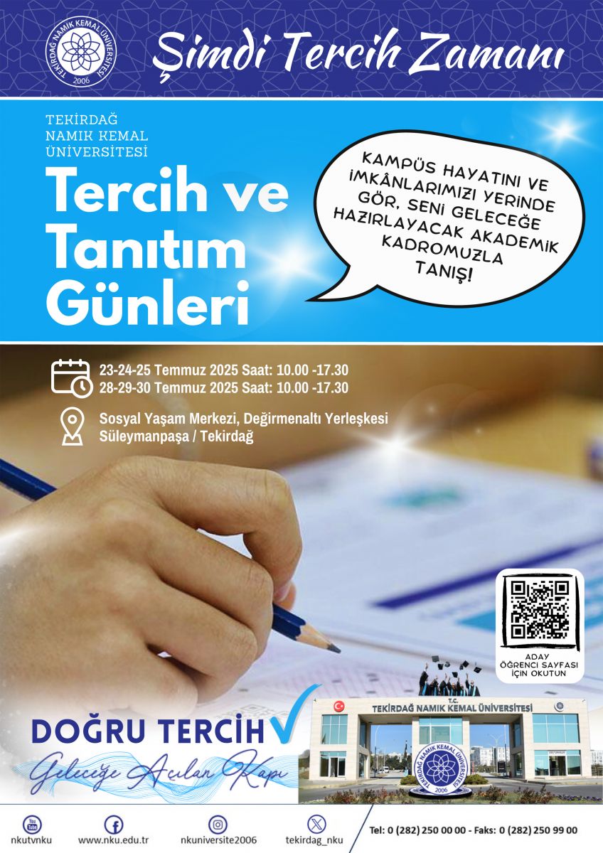 T.C. NAMIK KEMAL ÜNİVERSİTESİ : ŞİMDİ TERCİH ZAMANI